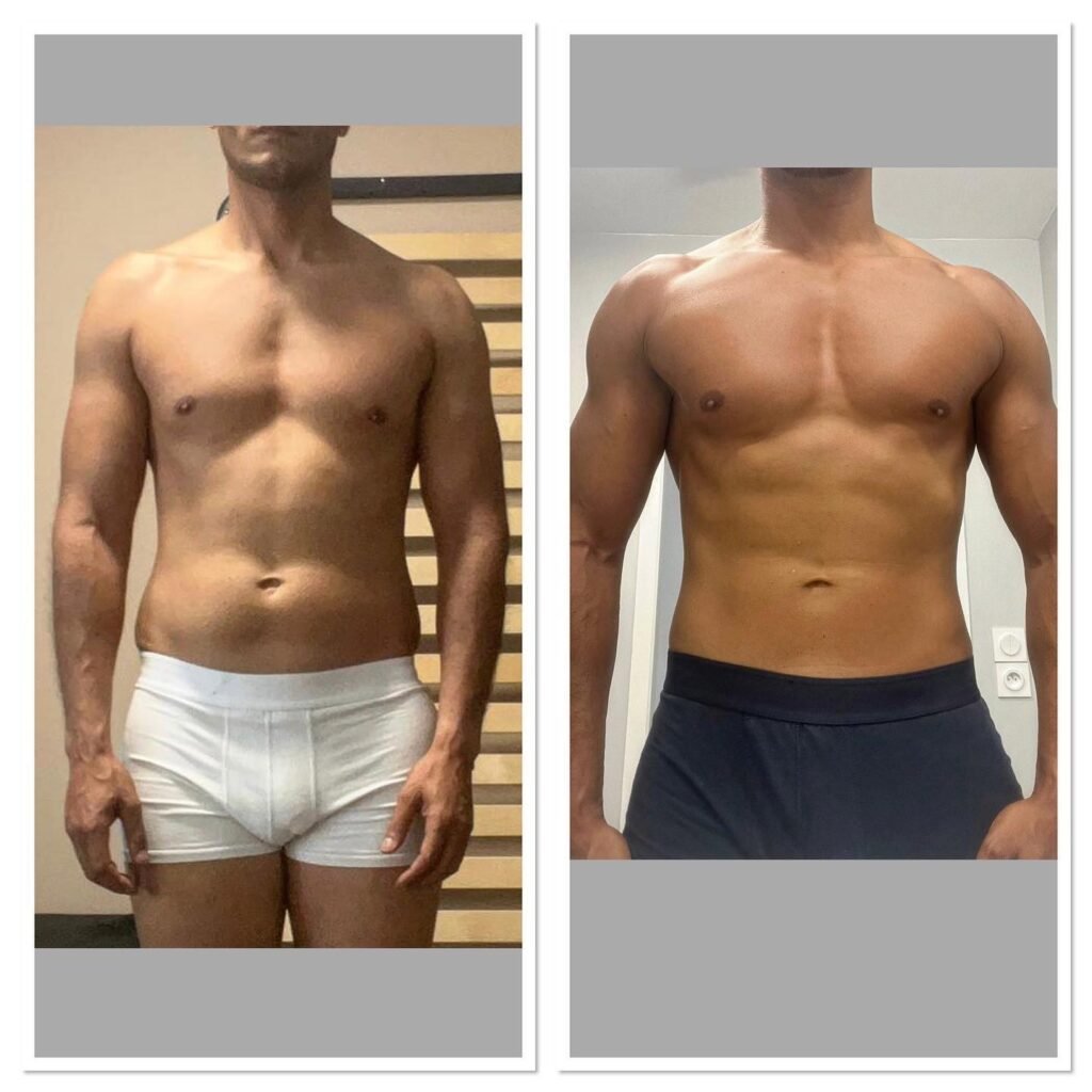 Transformation physique avant/après de Malik (1 an) – coaching Faress BKH, personal trainer