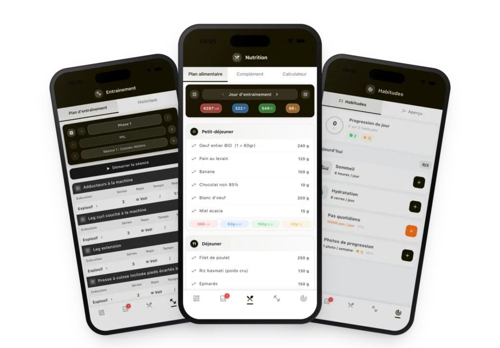 Application de coaching Faress BKH : entraînement, nutrition et bilans hebdo sur smartphone