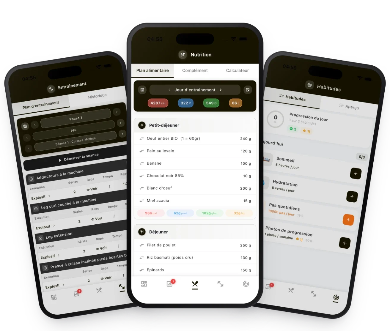 Application de coaching Faress BKH : entraînement, nutrition et bilans hebdo sur smartphone