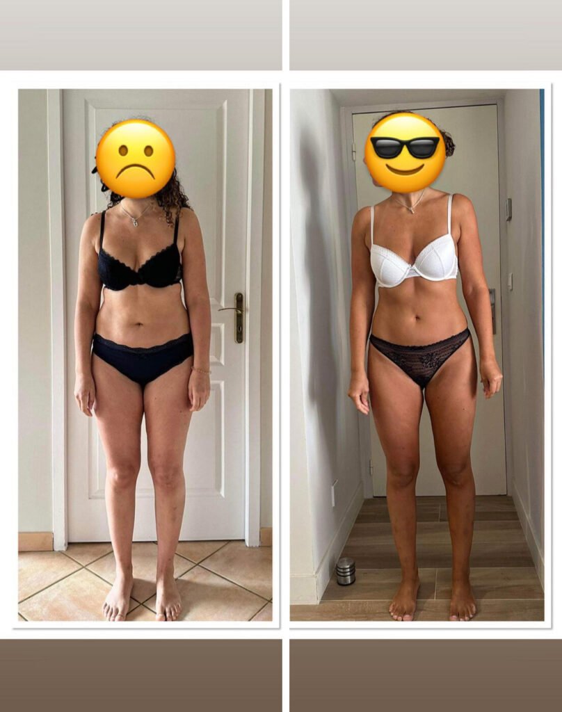 Transformation physique avant/après d'Emmanuelle (12 semaines) – coaching Faress BKH, personal trainer