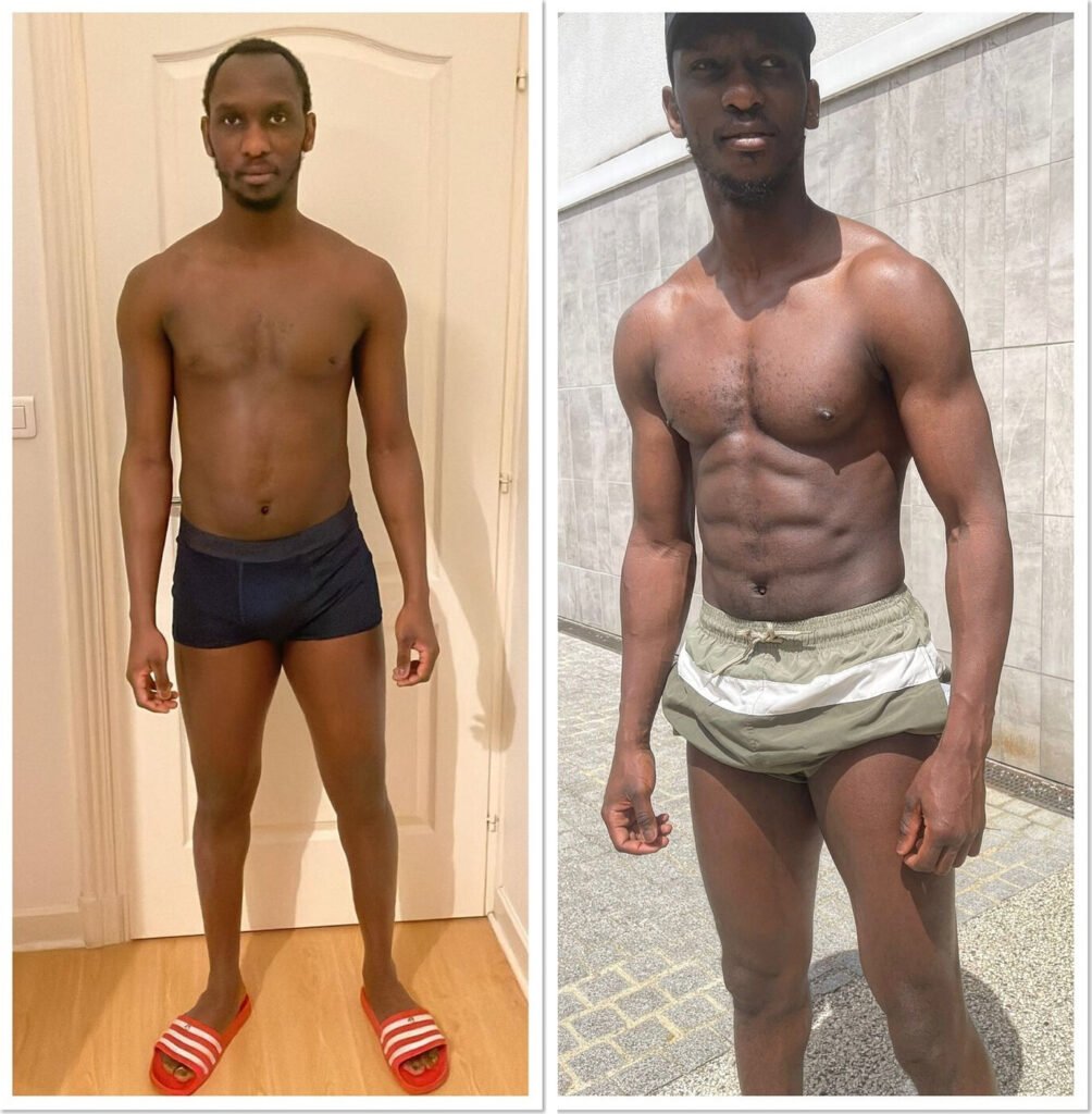 Transformation physique avant/après de Malhass (athlète) – coaching Faress BKH, personal trainer