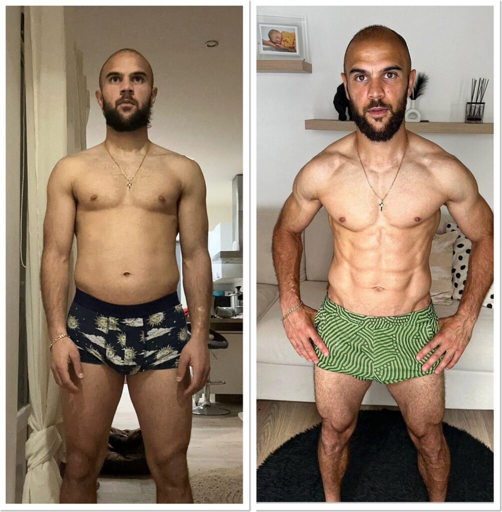Transformation physique avant/après de Jeremy (athlète) – coaching Faress BKH, personal trainer