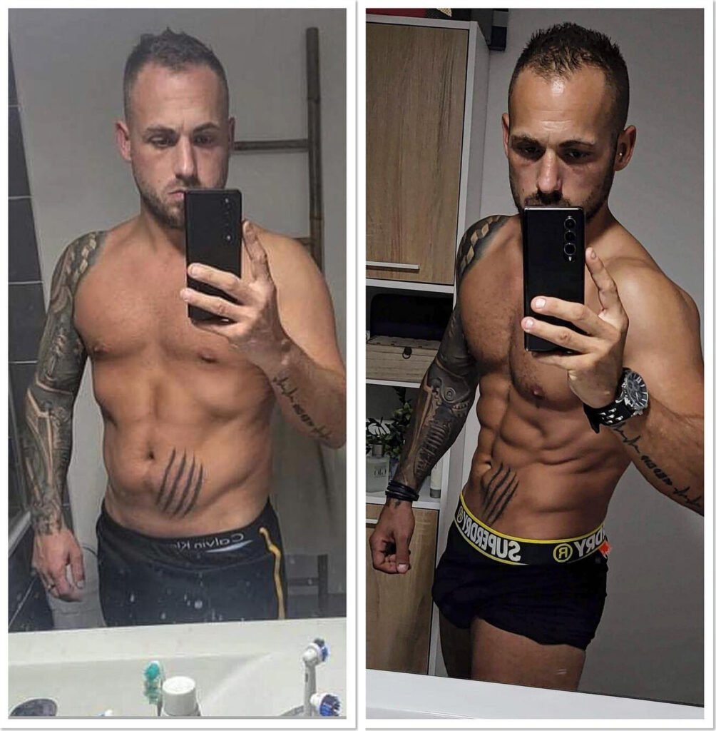 Transformation physique avant/après de Jean-Philippe (1 an et demi) – coaching Faress BKH, personal trainer