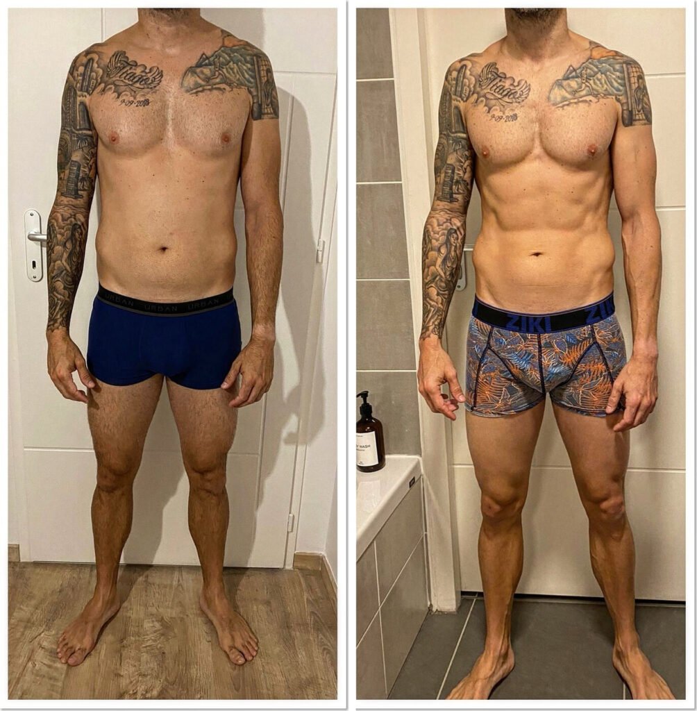Transformation physique avant/après de Jonathan – coaching Faress BKH, personal trainer
