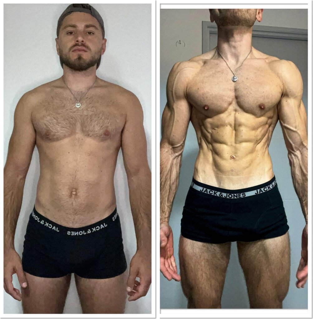 Transformation physique avant/après de Rémy – coaching Faress BKH, personal trainer