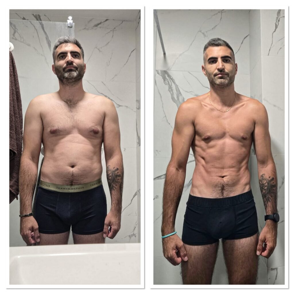 Transformation physique avant/après de Romain (16 semaines) – coaching Faress BKH, personal trainer